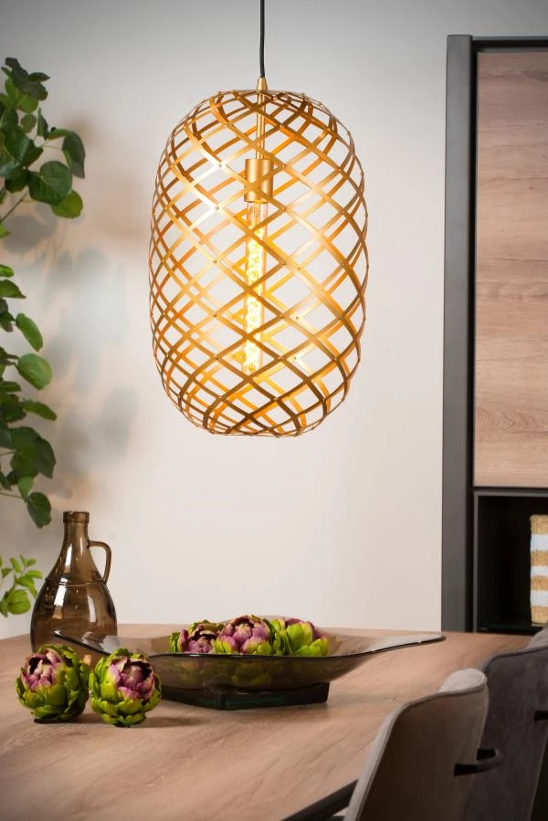 Lucide WOLFRAM - Suspension - Ø 32 cm - 1xE27 - Or Mat / Laiton - ambiance 2